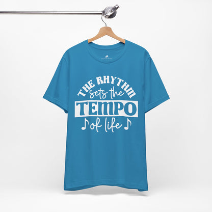 The Rhythm Sets the Tempo of Life Graphic Cotton T-Shirt - Trendy Short Sleeve Tee for Music Lovers and Life Enthusiasts | Unique Design, Comfortable Fit, Premium Quality Printify