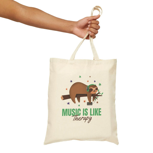 "Music is Like Therapy" Cotton Canvas Tote Bag - Realm of Artists