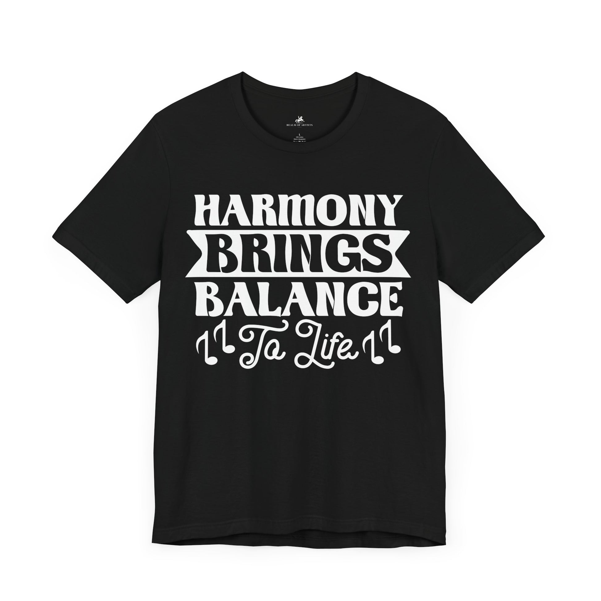 Harmony Brings Balance to Life Graphic Cotton T-Shirt - Trendy Short Sleeve Tee for Music Lovers and Peace Seekers | Unique Design, Comfortable Fit, Premium Quality Printify