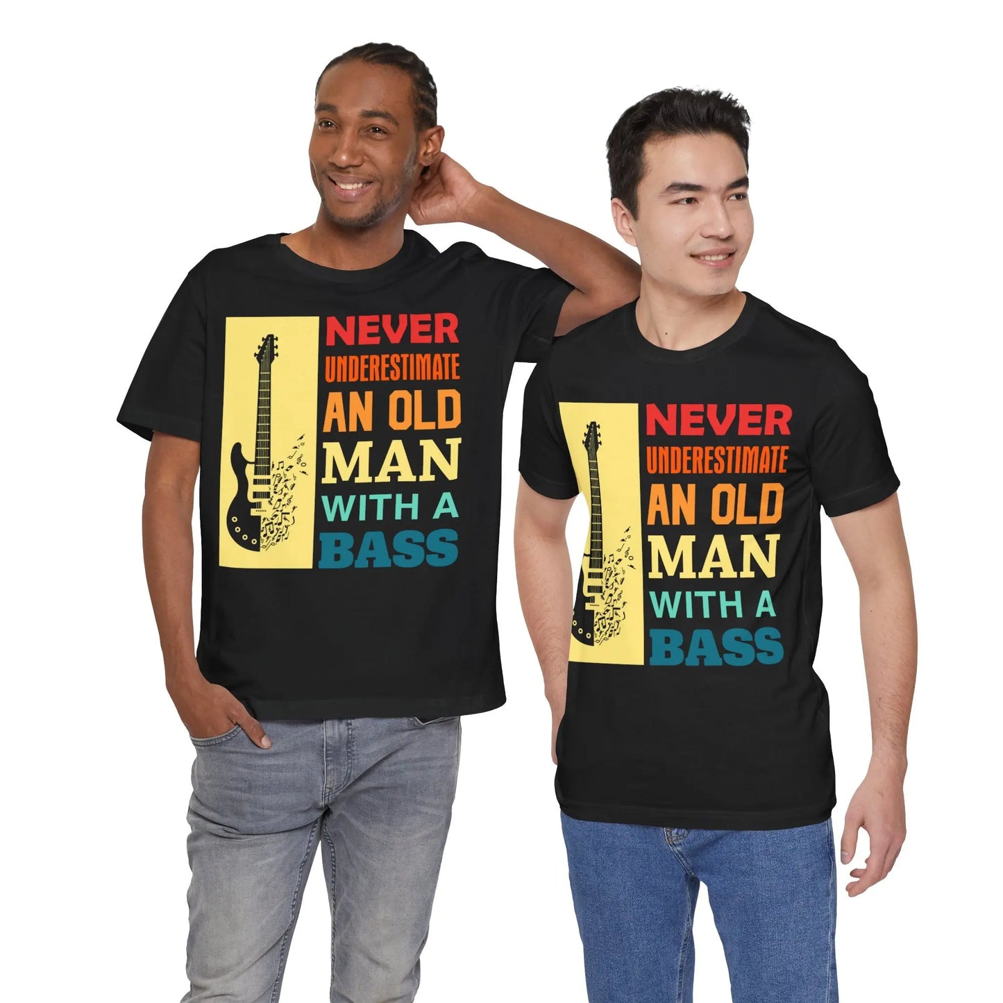 "Never Underestimate an Old Man with a Bass" Music Graphic T-Shirt – Because Experience Hits Harder! Printify