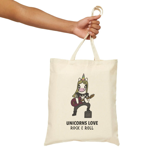 "Unicorns Love Rock & Roll" Cotton Canvas Tote Bag - Realm of Artists