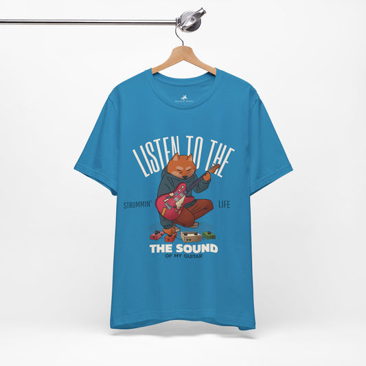 Listen to the Sound of My Guitar Graphic Cotton T-Shirt - Trendy Short Sleeve Tee for Guitar Lovers and Musicians | Unique Design, Comfortable Fit, Premium Quality Printify