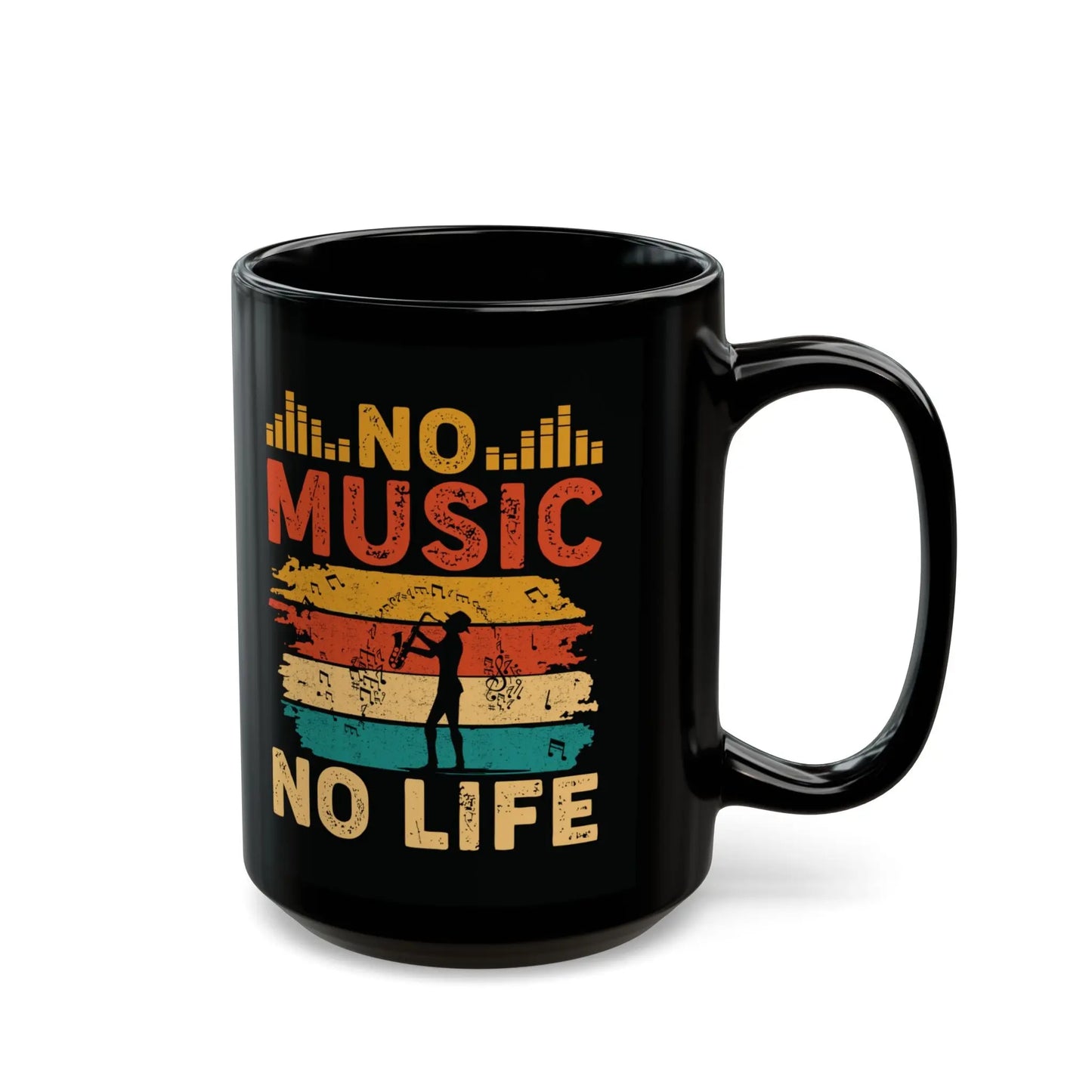 "No Music, No Life" Black Ceramic Mug – A Must-Have for Music Lovers Printify