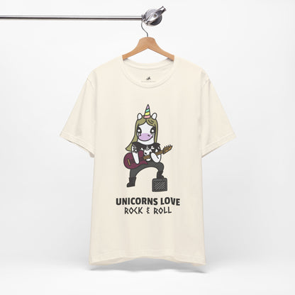 Unicorns Love Rock & Roll Graphic Cotton T-Shirt - Trendy Short Sleeve Tee for Music and Fantasy Fans | Unique Design, Comfortable Fit, Premium Quality Printify