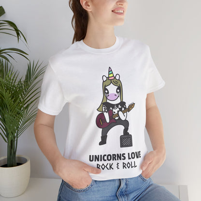 Unicorns Love Rock & Roll Graphic Cotton T-Shirt - Trendy Short Sleeve Tee for Music and Fantasy Fans | Unique Design, Comfortable Fit, Premium Quality Printify