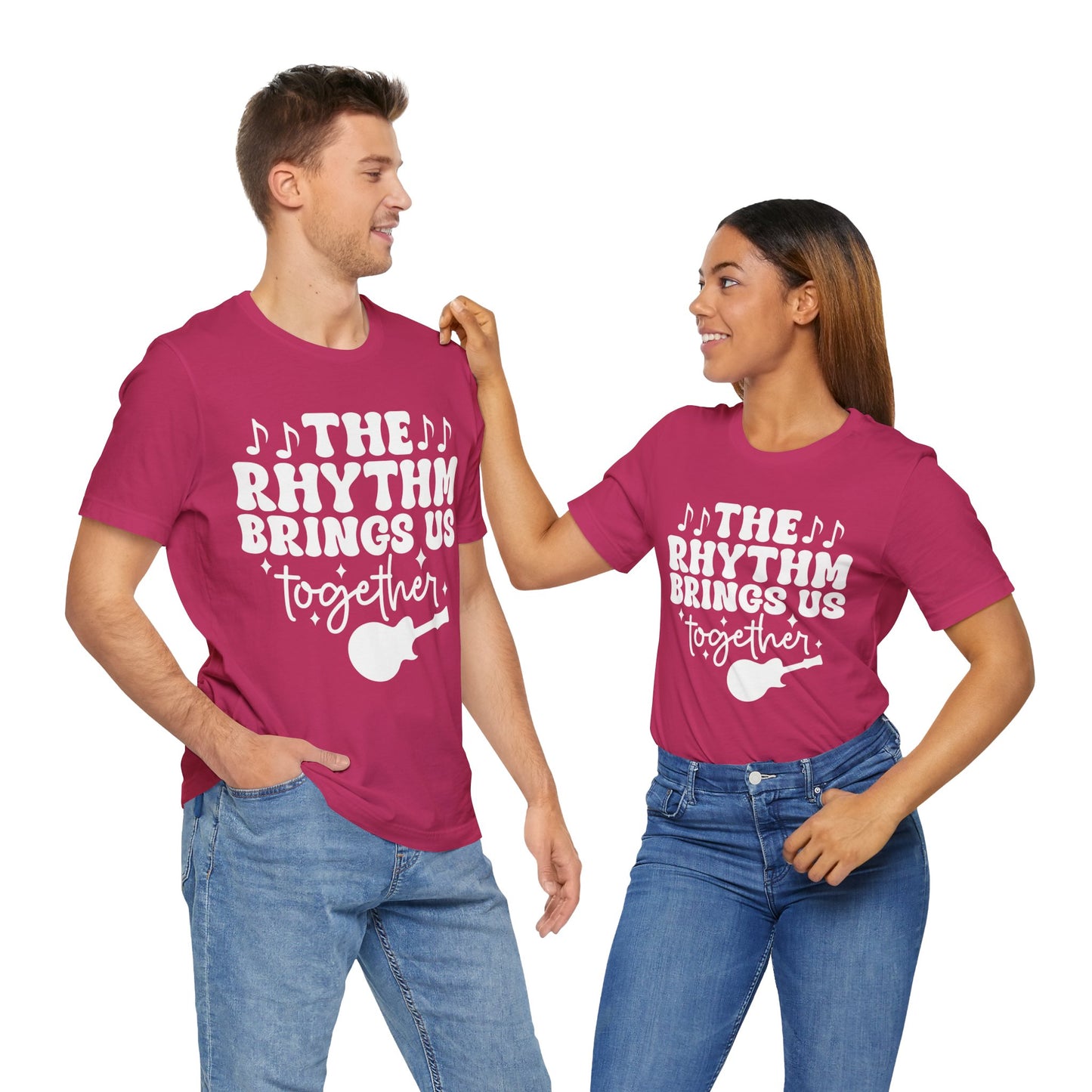 The Rhythm Brings Us Together Graphic Cotton T-Shirt - Trendy Short Sleeve Tee for Music Lovers and Community Vibes | Unique Design, Comfortable Fit, Premium Quality Printify