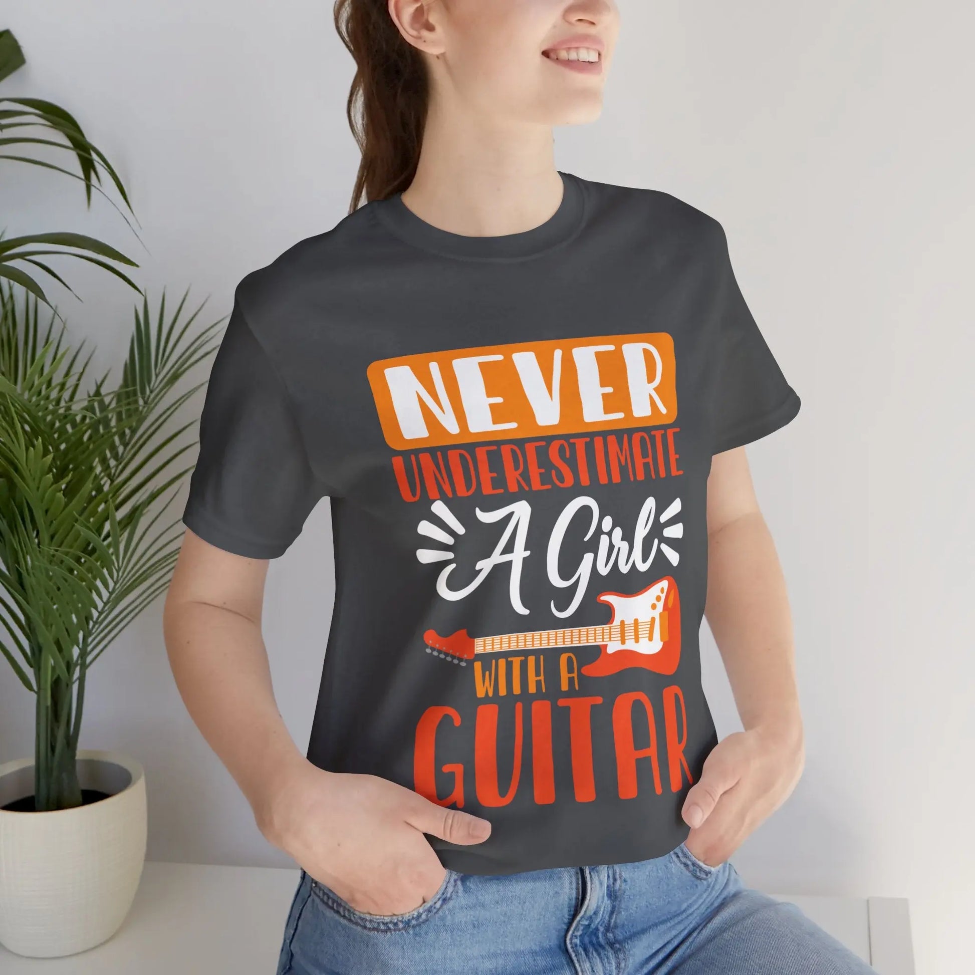 Never Underestimate a Girl with a Guitar Funny Graphic T-Shirt – Music Lover's Tee Printify