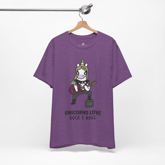 Unicorns Love Rock & Roll Graphic Cotton T-Shirt - Trendy Short Sleeve Tee for Music and Fantasy Fans | Unique Design, Comfortable Fit, Premium Quality Printify