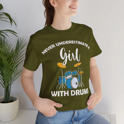 "Never Underestimate a Girl with Drums" Music Graphic T-Shirt – Drum Roll, Please! Printify