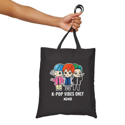 "K-Pop Vibes Only" Cotton Canvas Tote Bag - Realm of Artists