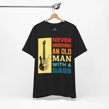 "Never Underestimate an Old Man with a Bass" Music Graphic T-Shirt – Because Experience Hits Harder! Printify