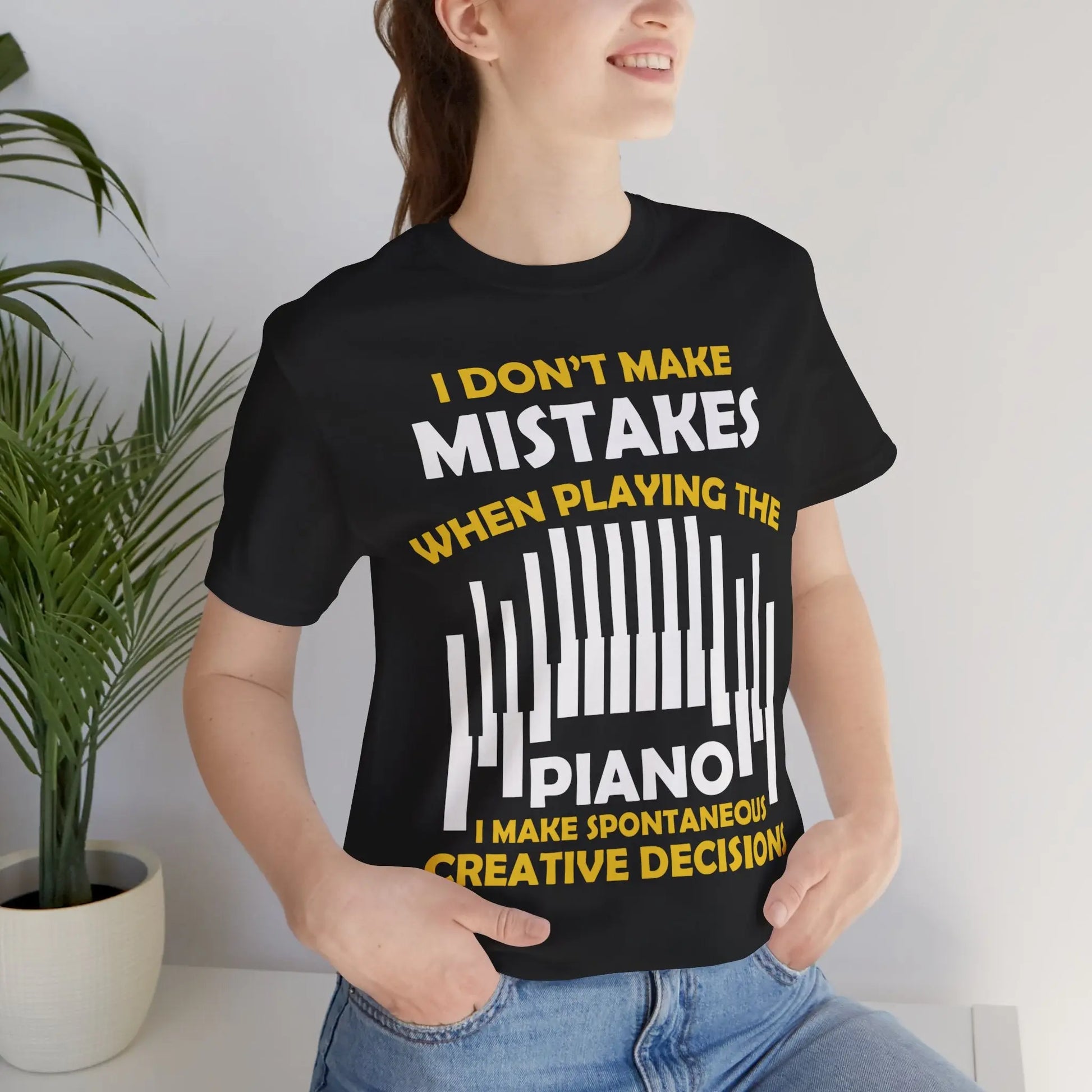 "I Don’t Make Mistakes When Playing the Piano, I Make Spontaneous Creative Decisions" Graphic T-Shirt – Embrace the Art of Improvisation! 🎹✨ Printify