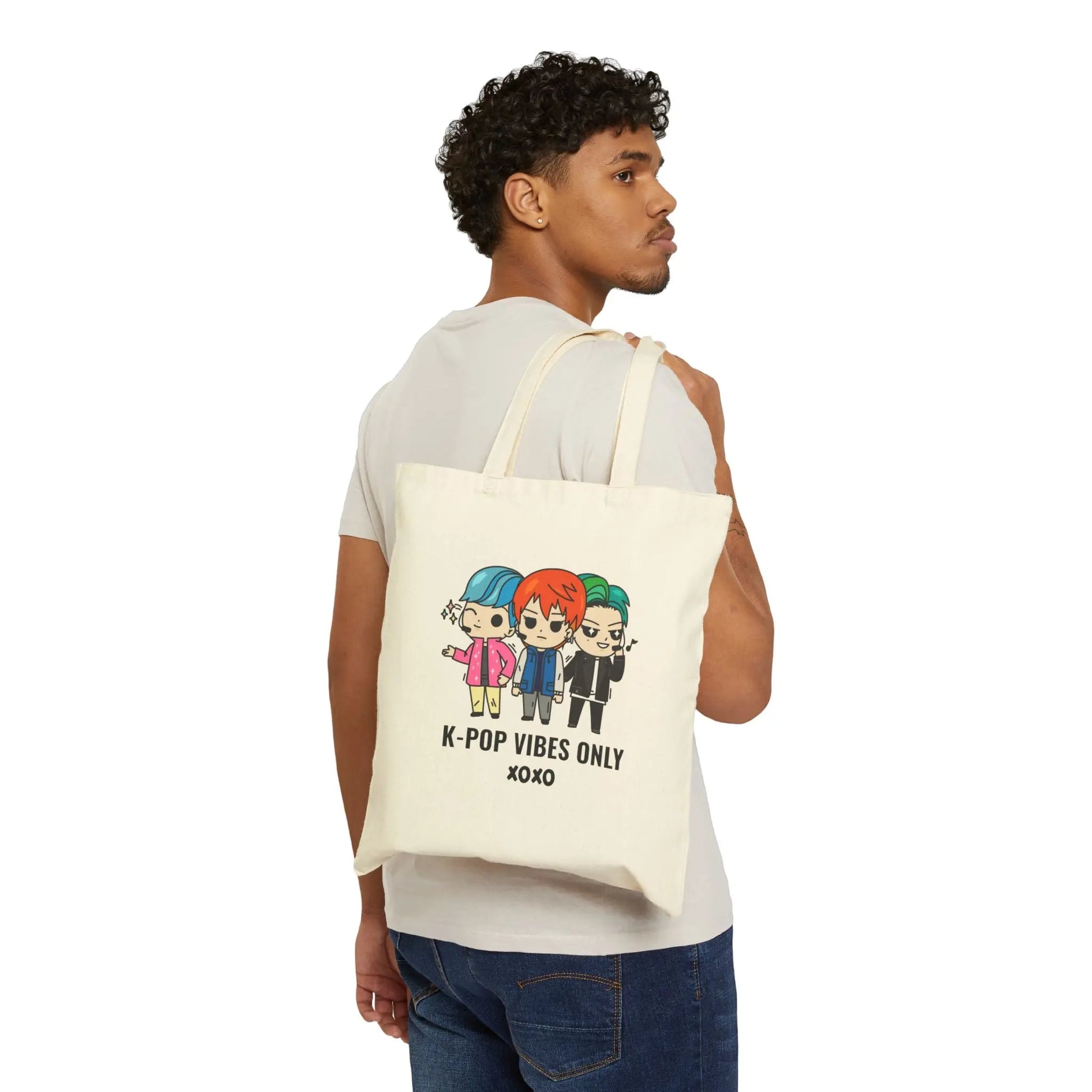 "K-Pop Vibes Only" Cotton Canvas Tote Bag - Realm of Artists