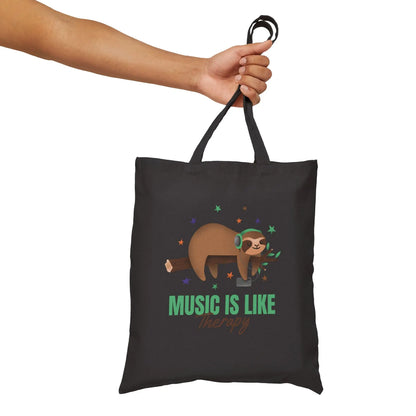 "Music is Like Therapy" Cotton Canvas Tote Bag - Realm of Artists