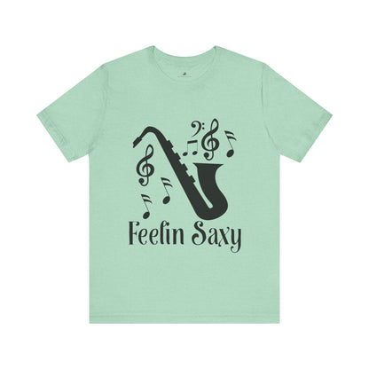 Feelin' Saxy Graphic Cotton T-Shirt - Trendy Short Sleeve Tee for Saxophone Lovers and Music Enthusiasts | Unique Design, Comfortable Fit, Premium Quality Printify