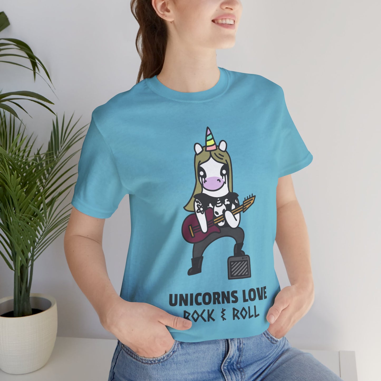 Unicorns Love Rock & Roll Graphic Cotton T-Shirt - Trendy Short Sleeve Tee for Music and Fantasy Fans | Unique Design, Comfortable Fit, Premium Quality Printify