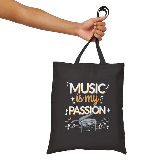 "Music is My Passion" Cotton Canvas Tote Bag - Realm of Artists