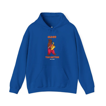 "Older the Better" Graphic Hoodie - Cozy Saxophone Bear Design Printify