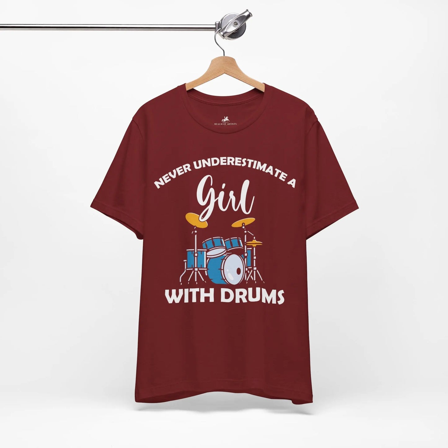 "Never Underestimate a Girl with Drums" Music Graphic T-Shirt – Drum Roll, Please! Printify