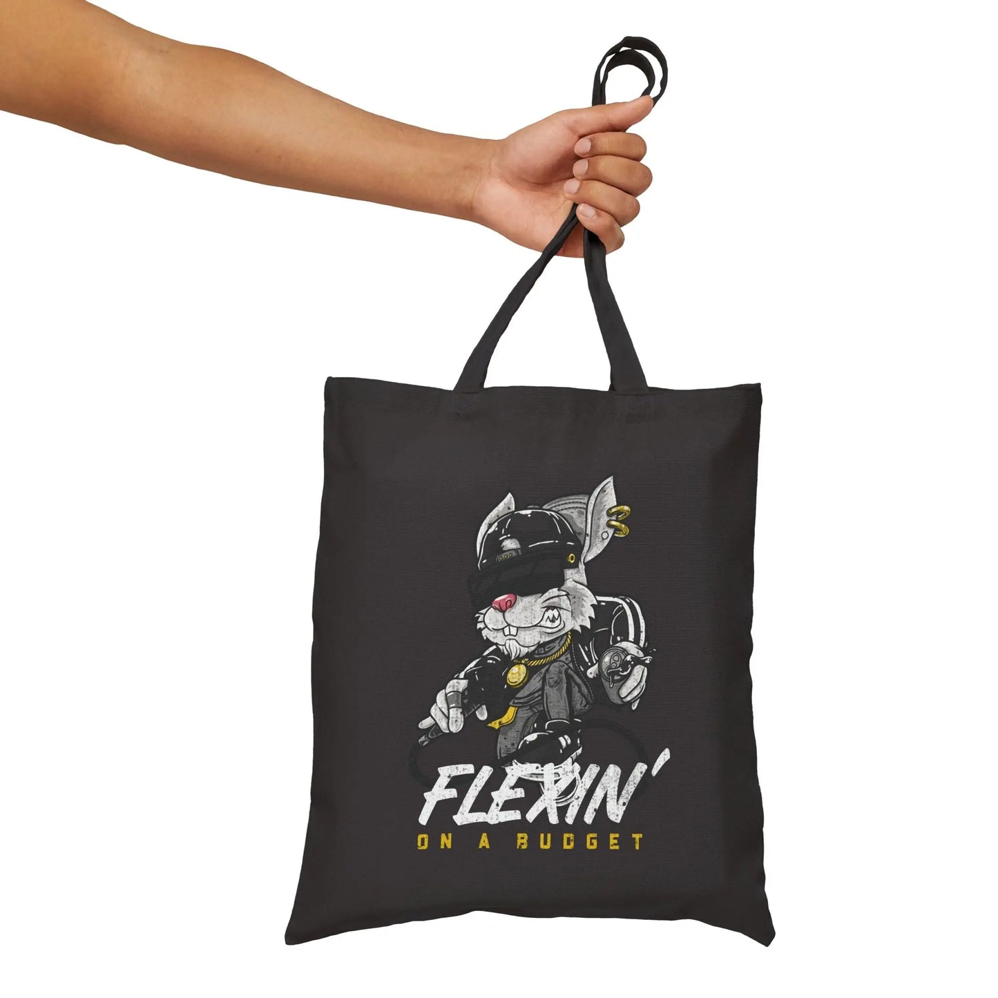 "Flexin' on a Budget" Cotton Canvas Tote Bag - Realm of Artists