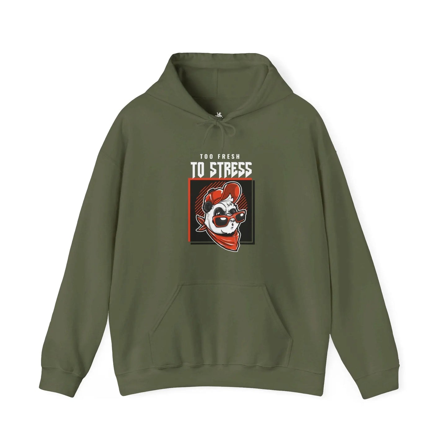 "Too Fresh to Stress" Graphic Hoodie – Cool Hip-Hop Panda Style - Realm of Artists