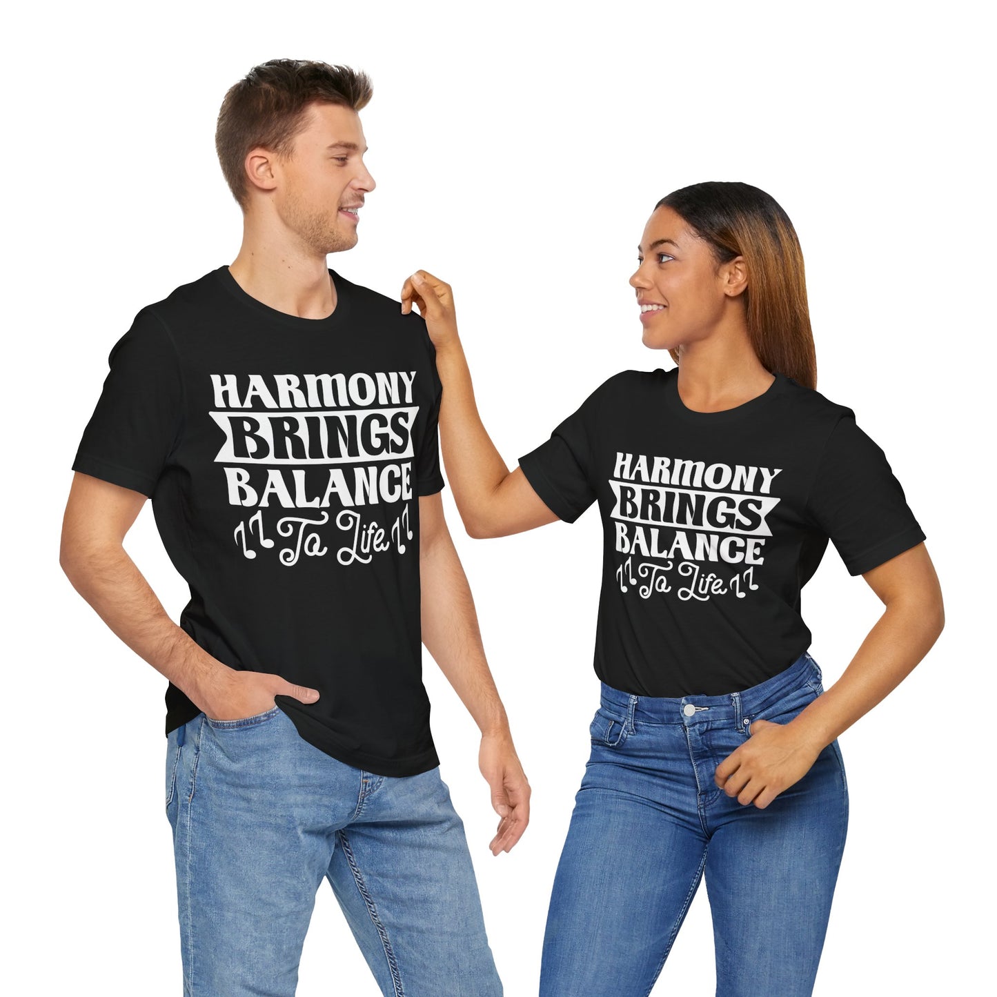 Harmony Brings Balance to Life Graphic Cotton T-Shirt - Trendy Short Sleeve Tee for Music Lovers and Peace Seekers | Unique Design, Comfortable Fit, Premium Quality Printify