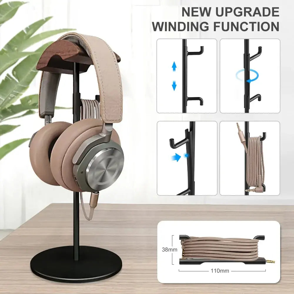 Walnut Wood & Aluminum Headphone Stand - Elevate Your Desk Aesthetic - Realm of Artists