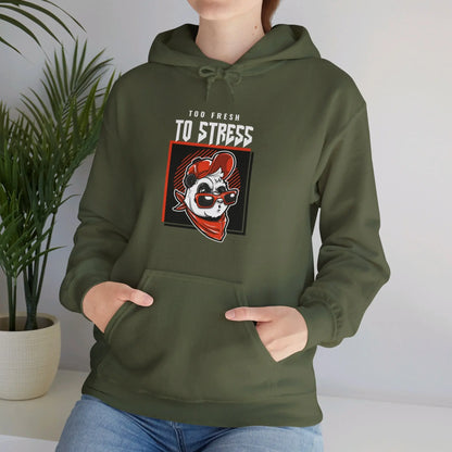 "Too Fresh to Stress" Graphic Hoodie – Cool Hip-Hop Panda Style - Realm of Artists