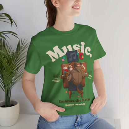 Music, Paws, and Melody Graphic Cotton T-Shirt - Trendy Short Sleeve Tee for Animal and Music Lovers | Unique Design, Comfortable Fit, Premium Quality Printify