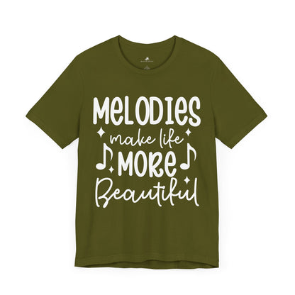 Melodies Make Life More Beautiful Graphic Cotton T-Shirt - Trendy Short Sleeve Tee for Music Lovers and Harmony Seekers | Unique Design, Comfortable Fit, Premium Quality Printify