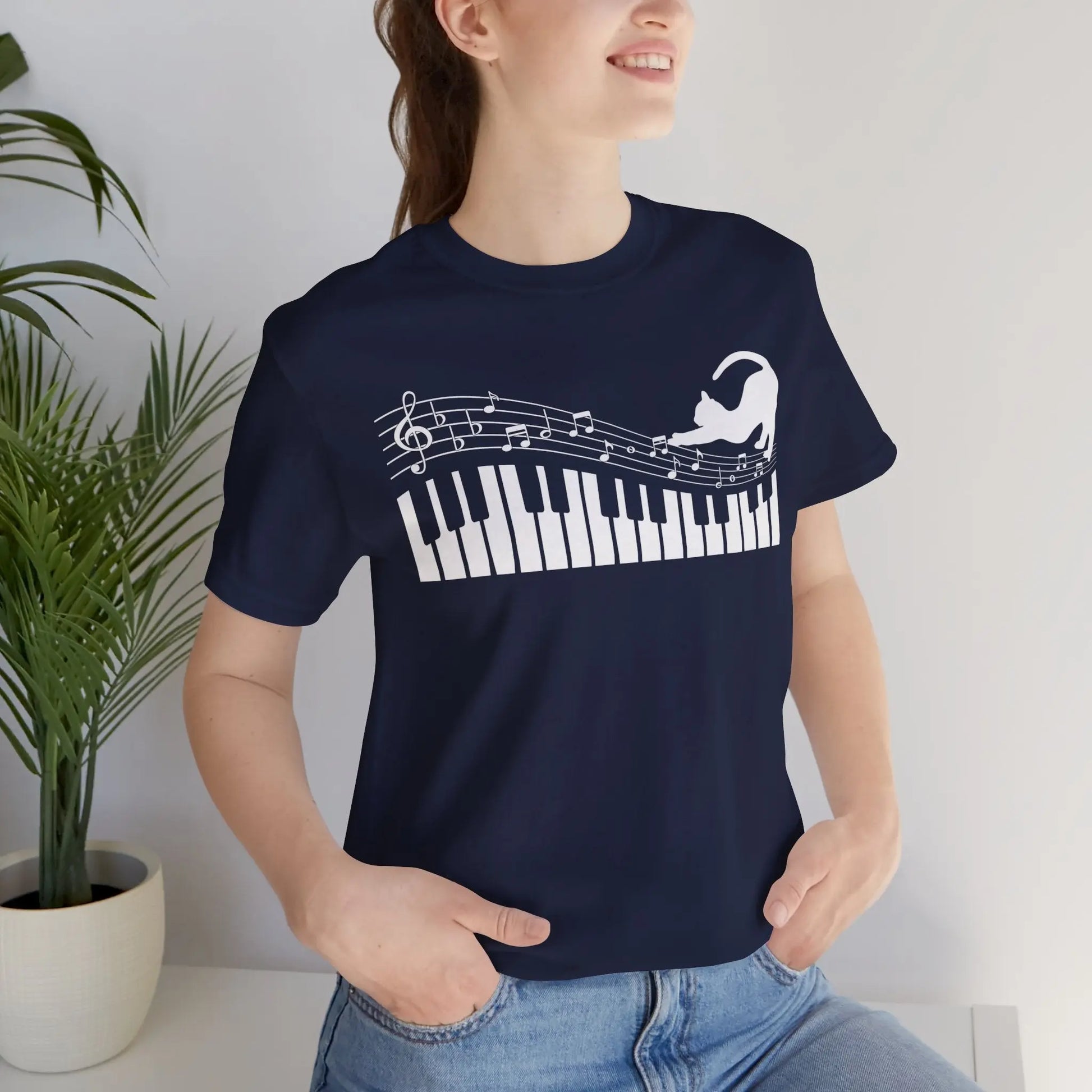 "Musical Cat" Music Graphic T-Shirt – Where Purr-fection Meets the Piano! Printify