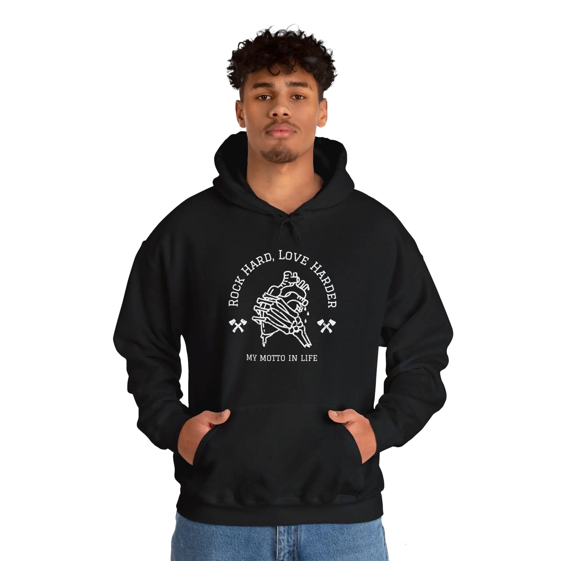 "Rock Hard, Love Harder - My Motto in Life" Graphic Hoodie - Realm of Artists