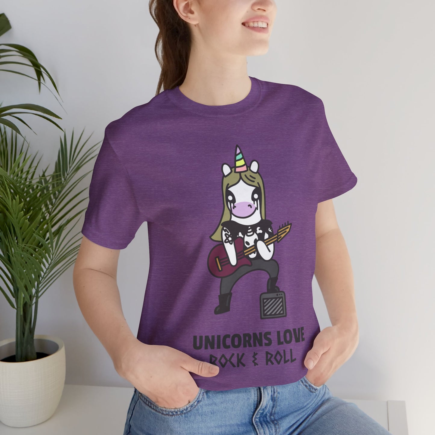 Unicorns Love Rock & Roll Graphic Cotton T-Shirt - Trendy Short Sleeve Tee for Music and Fantasy Fans | Unique Design, Comfortable Fit, Premium Quality Printify