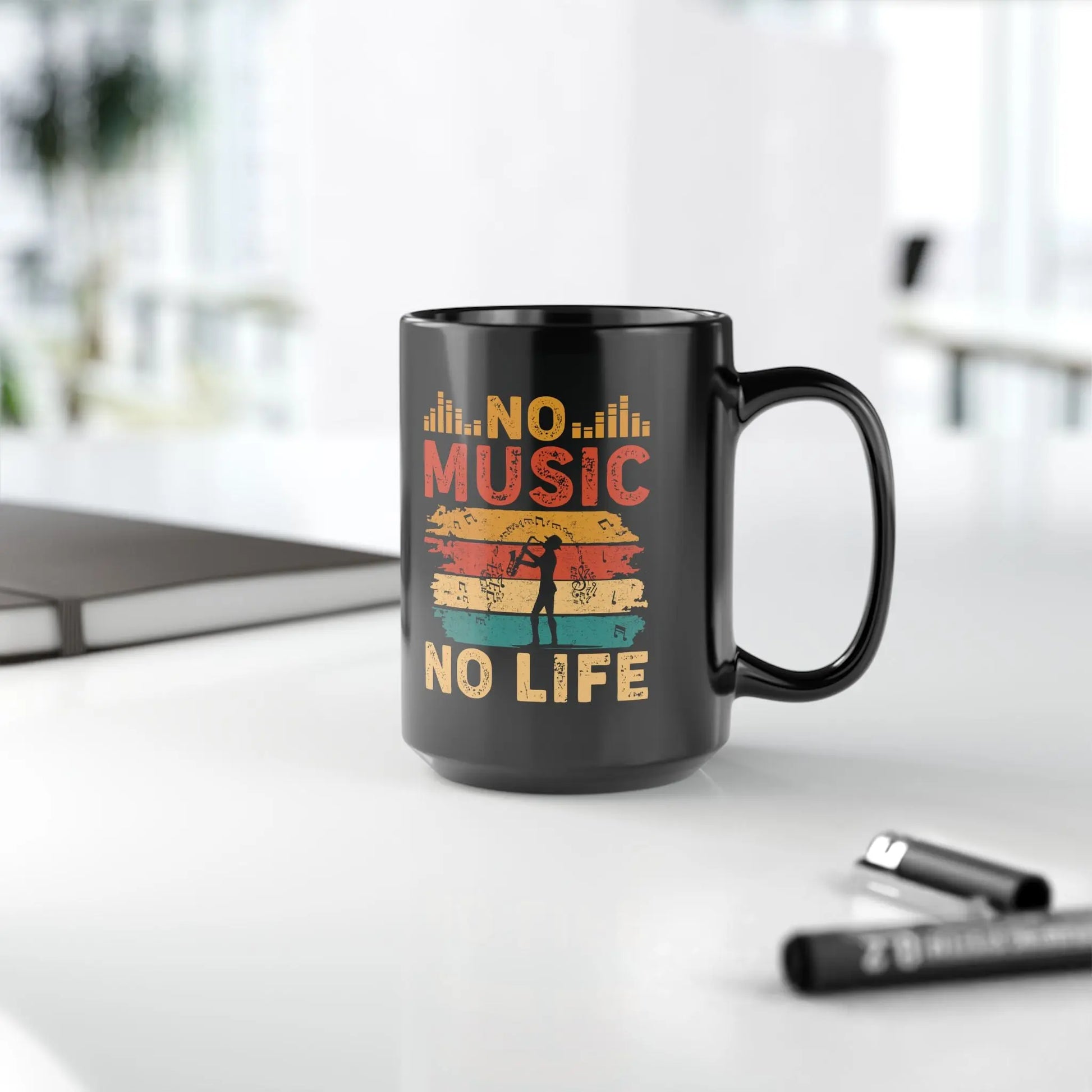 "No Music, No Life" Black Ceramic Mug – A Must-Have for Music Lovers Printify