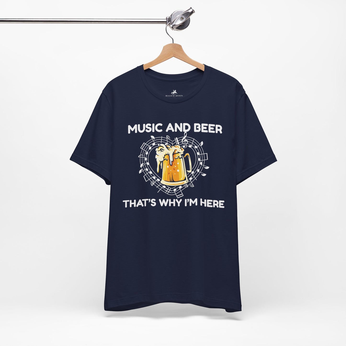 Music and Beer, That's Why I'm Here Graphic Cotton T-Shirt - Trendy Short Sleeve Tee for Music and Beer Lovers | Unique Design, Comfortable Fit, Premium Quality Printify