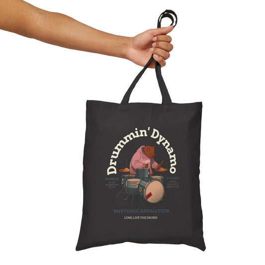 "Drummin' Dynamo" Cotton Canvas Tote Bag - Realm of Artists