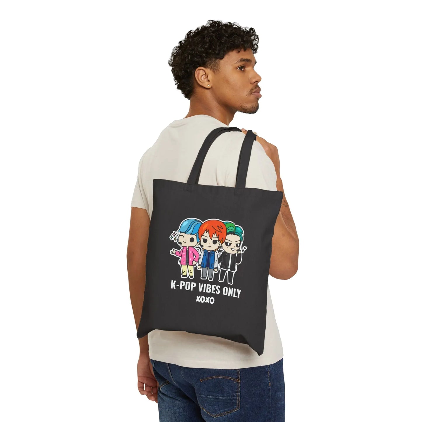 "K-Pop Vibes Only" Cotton Canvas Tote Bag - Realm of Artists