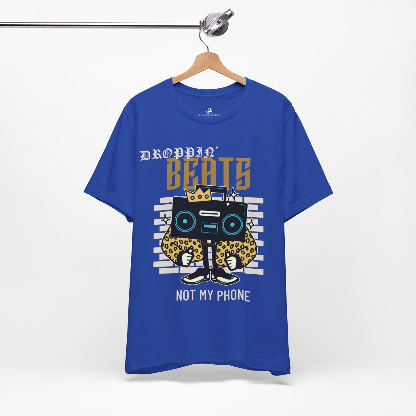 Droppin' Beats, Not My Phone Graphic Cotton T-Shirt - Trendy Short Sleeve Tee for Music Lovers | Unique Design, Comfortable Fit, Premium Quality Printify