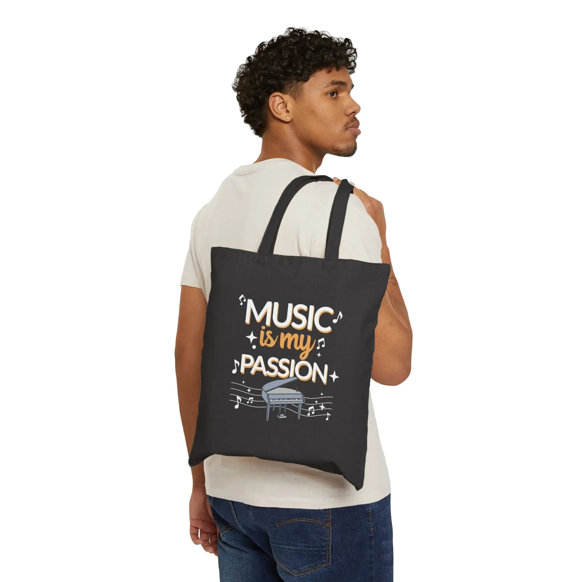 "Music is My Passion" Cotton Canvas Tote Bag - Realm of Artists