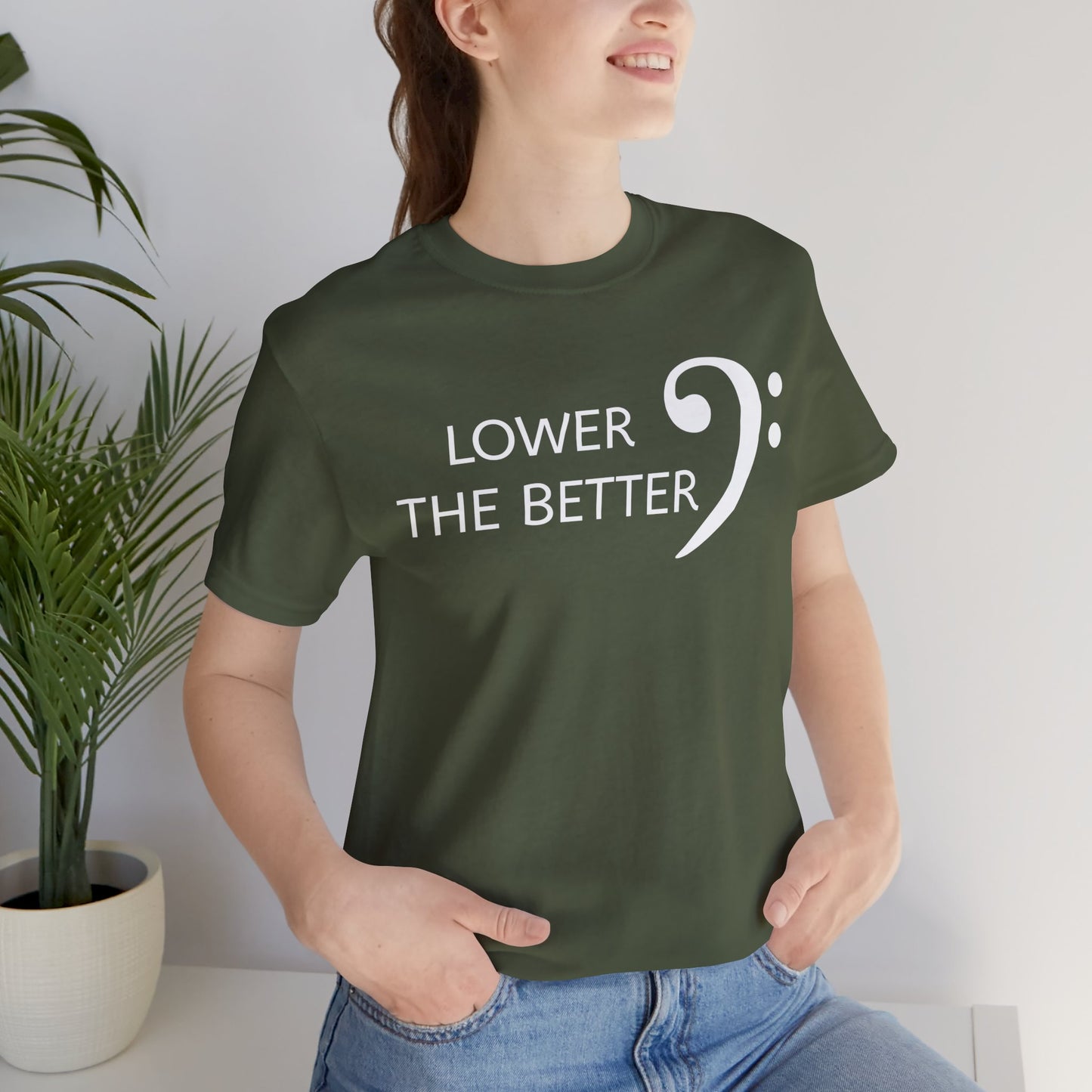 Lower the Better Graphic Cotton T-Shirt - Trendy Short Sleeve Tee for Music Lovers and Bass Enthusiasts | Unique Design, Comfortable Fit, Premium Quality Printify