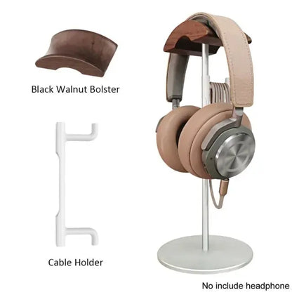 Walnut Wood & Aluminum Headphone Stand - Elevate Your Desk Aesthetic - Realm of Artists