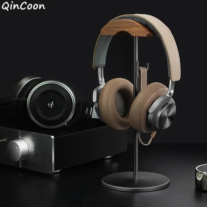 Walnut Wood & Aluminum Headphone Stand - Elevate Your Desk Aesthetic - Realm of Artists