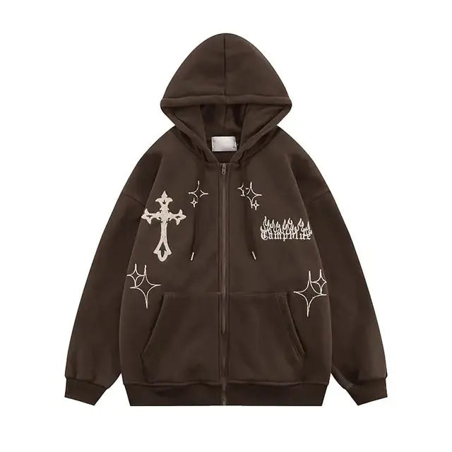 Goth Embroidery Retro Hoodies - Timeless Style with Contemporary Edge - Realm of Artists