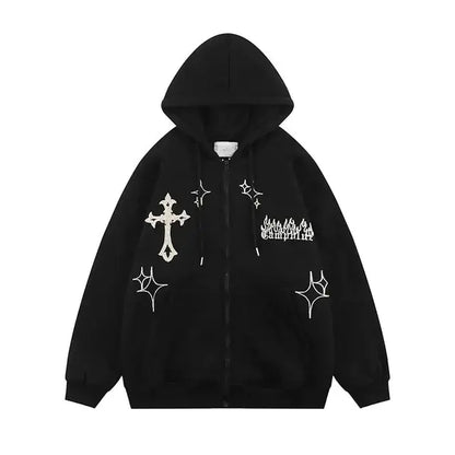 Goth Embroidery Retro Hoodies - Timeless Style with Contemporary Edge - Realm of Artists