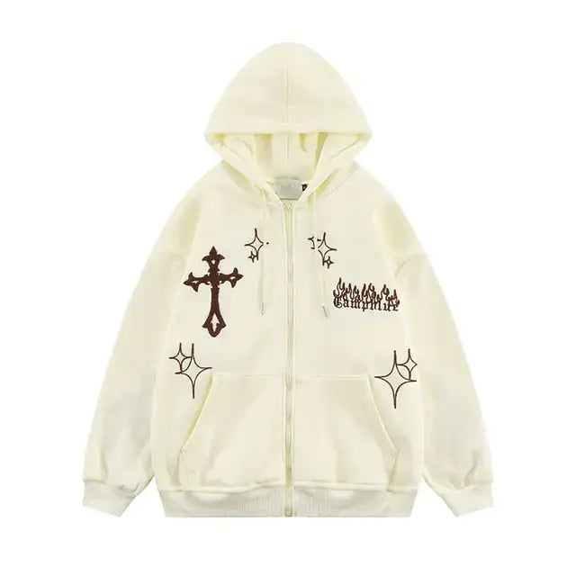 Goth Embroidery Retro Hoodies - Timeless Style with Contemporary Edge - Realm of Artists