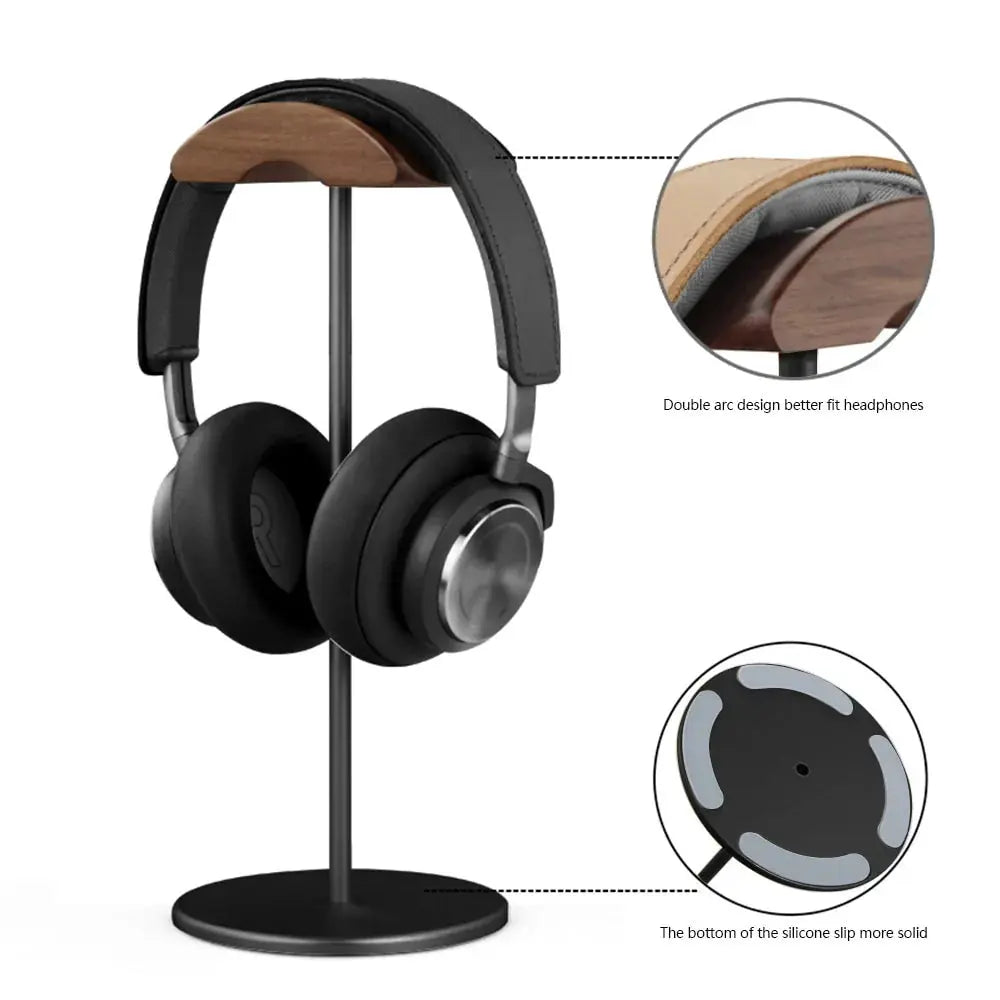 Walnut Wood & Aluminum Headphone Stand - Elevate Your Desk Aesthetic - Realm of Artists